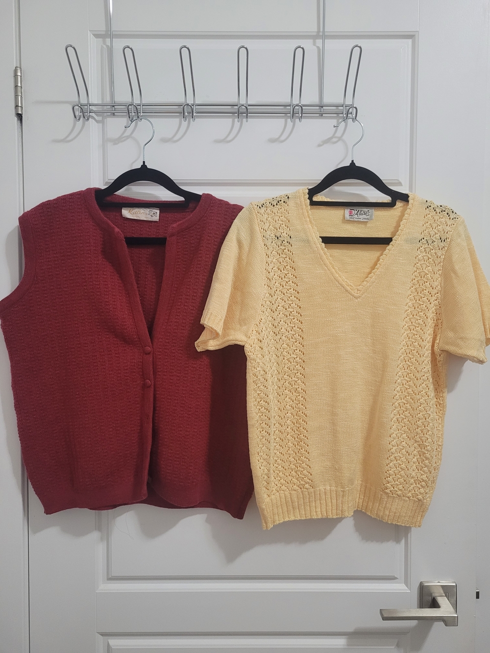 Vintage Lot: V-Neck Short Sleeve Knit Sweater + Red V-Neck Vest